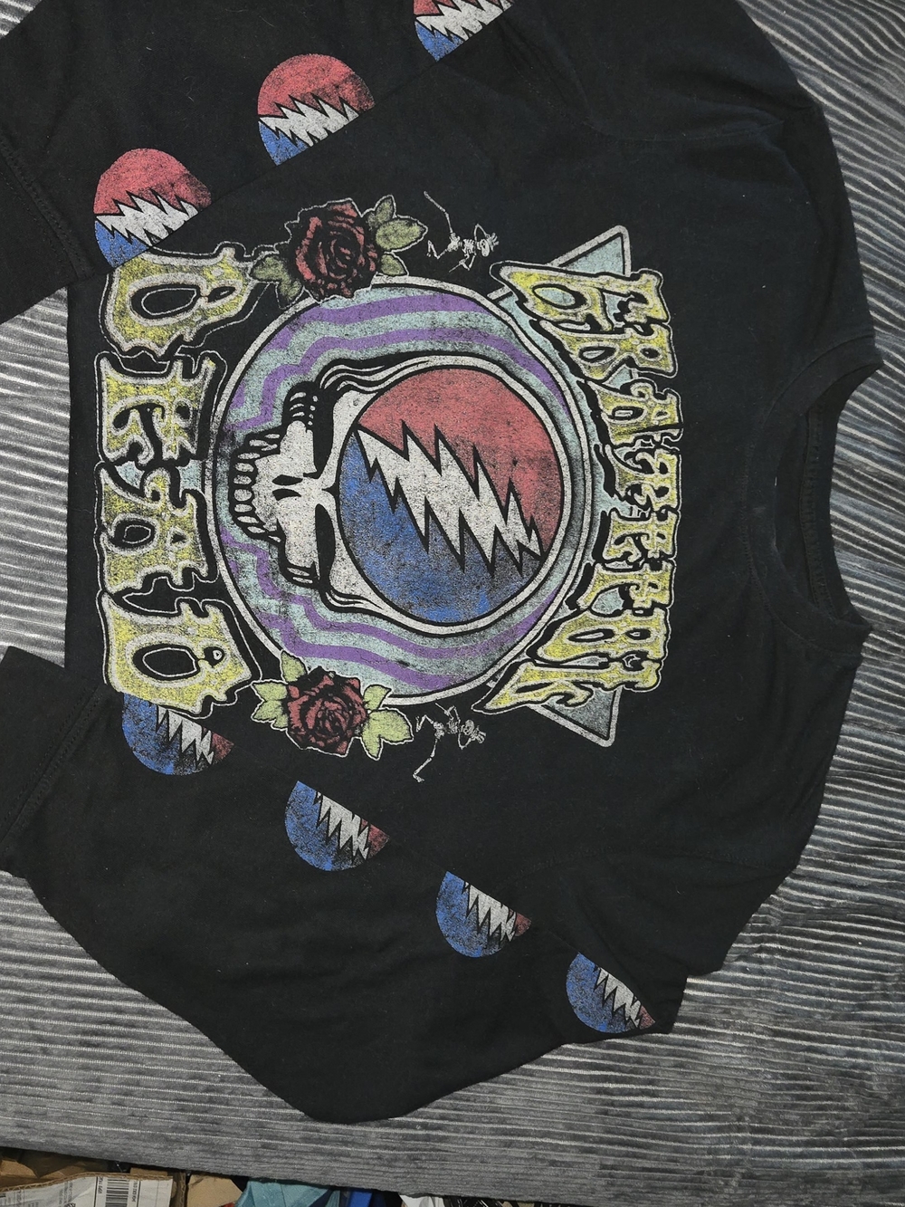 Grateful Dead Black Long Sleeve Tee with Multicolor Steal Your Face Skull